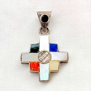 Inlaid Sterling Silver (950) Vintage Cross Pendant